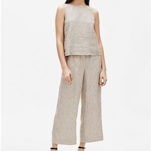 Eileen Fisher Washed Organic Linen Delave Wide Leg Pant XS Khaki